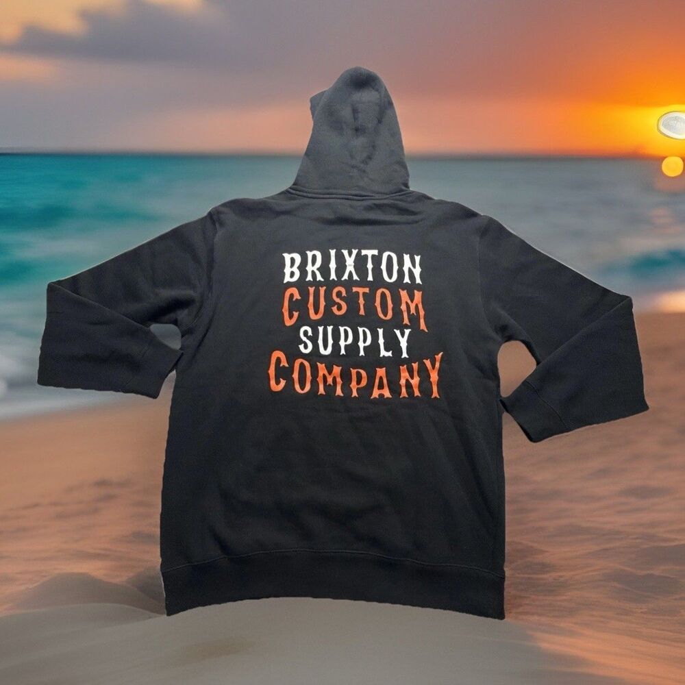 Brixton Custom Supply Company Surfer Black Hooded Sweatshirt Sz L